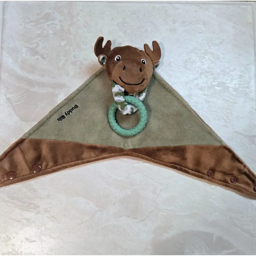 Malarkey Kids Buddy Sensory Teething Toy 3 in 1 Bandana Drool Bib Majestic Moose